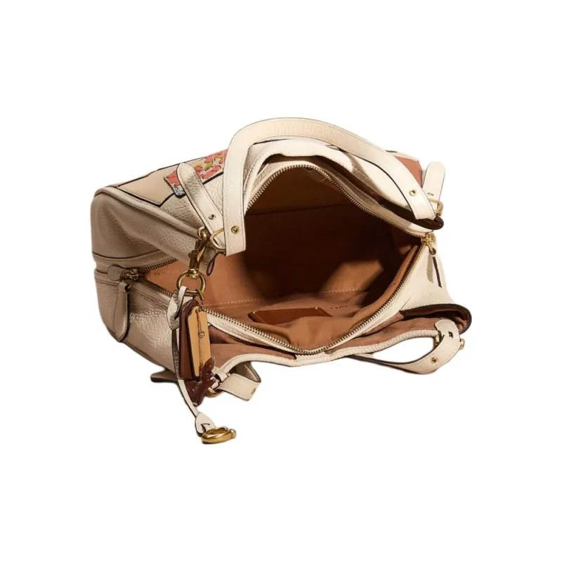 COACH Lori Pebbled Leather Shoulder Bag Large Size Women's Brass & Chalk-2