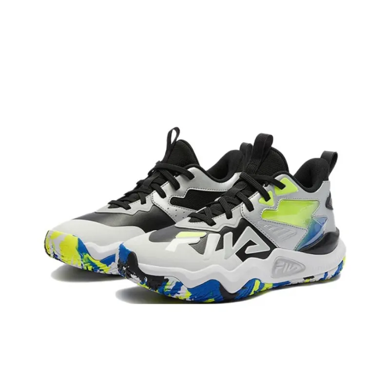 FILA KIDS Anti Slip Wear Resistant Mid Top Children's Basketball Shoes Black White Gray Unisex-4