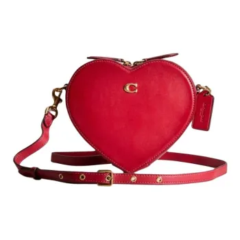 COACH Leather Heart Shaped Bag, Shoulder Bag, Crossbody Bag Trumpets Women's Red Apple