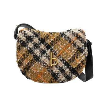Burberry Rocking Horse Floral Wool Blend Fabric Saddle Bag Shoulder Bag Crossbody Bag Medium Size Women's Olive
