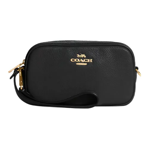 COACH Jamie Pebbled Leather Camera Bag Wrist Bag Coin Purse Handbag Small Size Women's Black