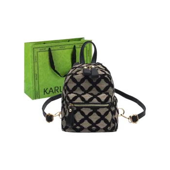 KARUISHA Fabric Portable Crossbody Backpack Women's Beige/Black