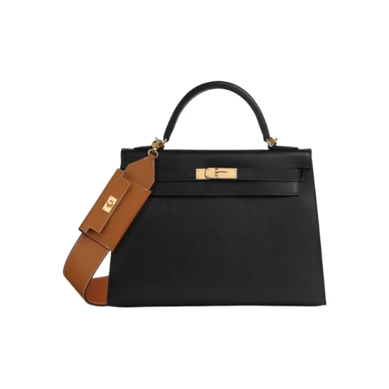 HERMES Kelly Pocket Swift Leather With Epsom Calfskin Bag Strap Women's Brown & Beige-1