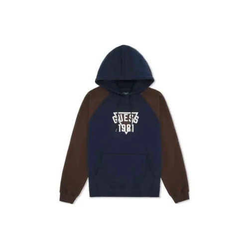 GUESS Sweatshirts Unisex Quartz Blue With Pumpkin Brown