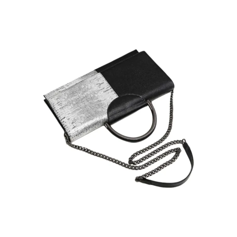 DEERE JACK Cow Leather Shoulder Bag, Crossbody Bag, Handbag Tubas Women's Black & Silver-5