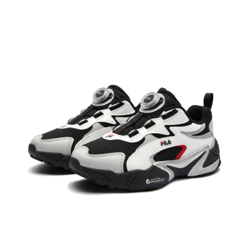 FILA KIDS BOA Anti Slip Wear Resistant Low Top Kids' Running Shoes Black White Unisex-7