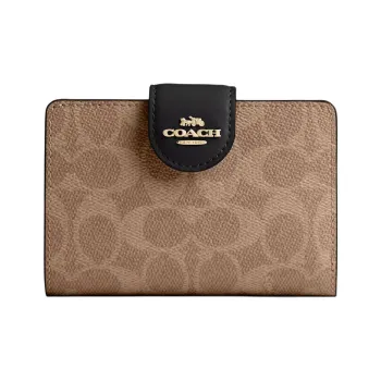 COACH Signature Leather Wallet Medium Size Women's Tan & Black