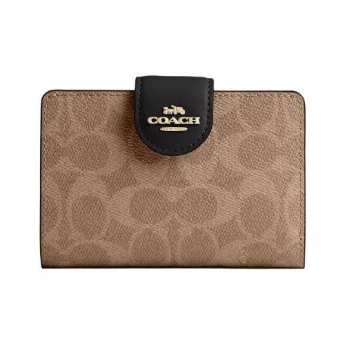 COACH Signature Leather Wallet Medium Size Women's Tan & Black