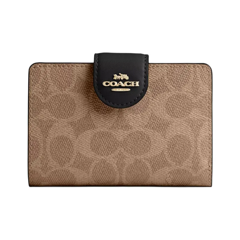 COACH Leather Wallet Medium Size Women's Tan & Black-0