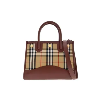Burberry Canvas With Leather Tote Bag, Shopping Bag, Handbag Women's Beige & Brown