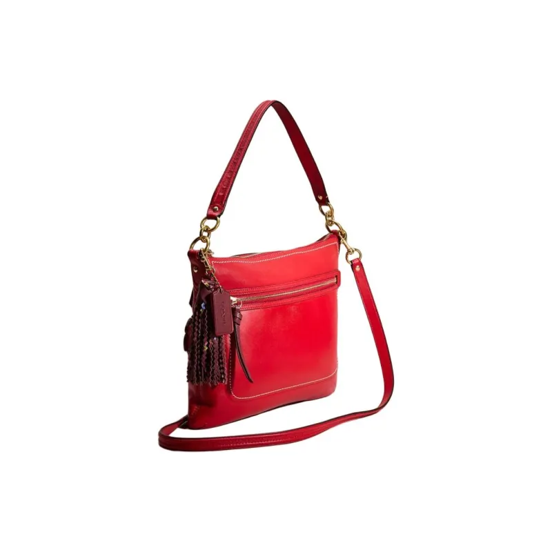 COACH POPPY Leather Handbag Large Size Women's Red-1