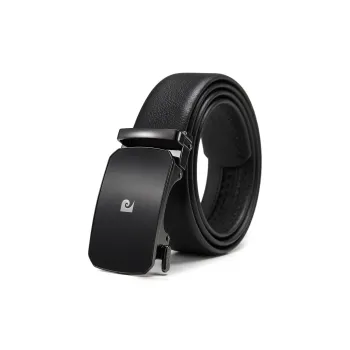 PIERRE CARDIN Cow Head Leather Belts Men's Black Width 3.6cm