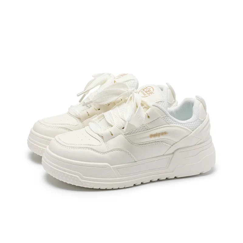 Dafu Leaps Forward White Sneakers Puffy Shoes Anti-Slip Wear-Resistant Low-Top Skateboard Shoes Women's White-1