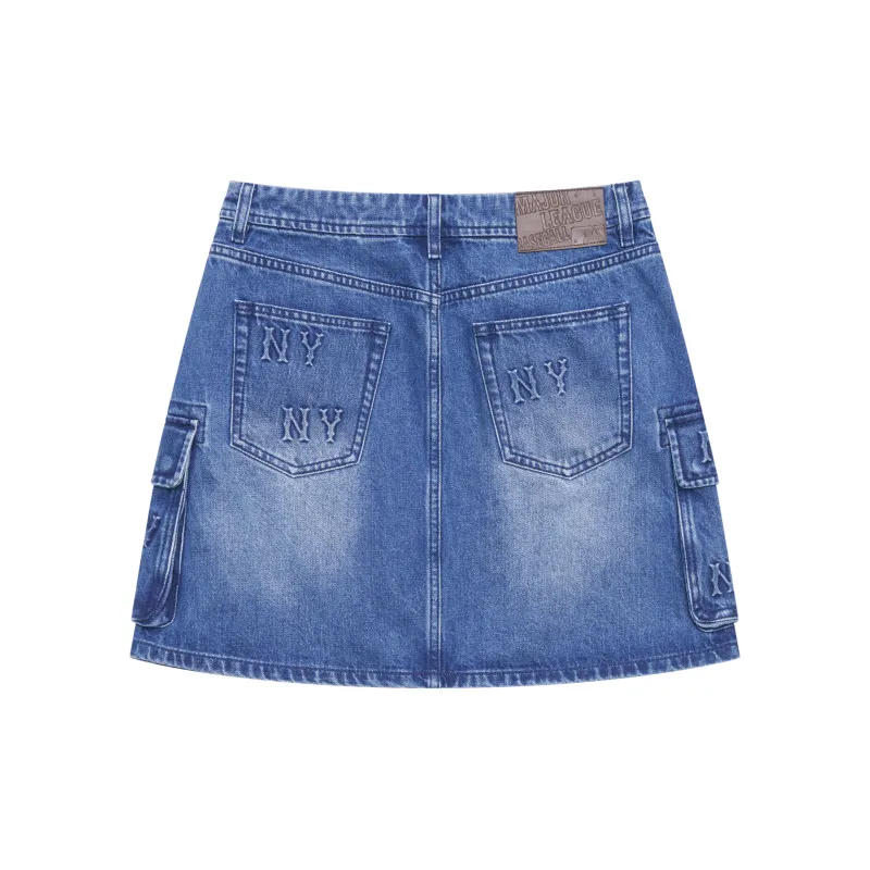 MLB MONOGRAM Collection New York Yankees 24FW Denim Short Skirts Women's Indigo-1