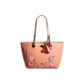COACH Signature Leather Tote Bag Shopping Bag Crossbody Bag Shoulder Bag Large Size Women's Dark Color Blush