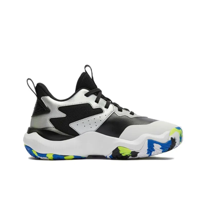 FILA KIDS Anti Slip Wear Resistant Mid Top Children's Basketball Shoes Black White Gray Unisex-3