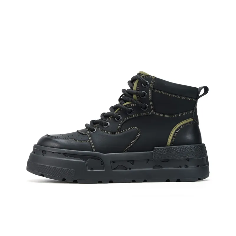 FAIRWHALE Skateboard Shoes Men High Top Black/Green-14