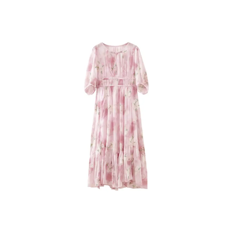 SHUIYUNJIAN Short Sleeved Dresses Women's Light Blossom Pink-1