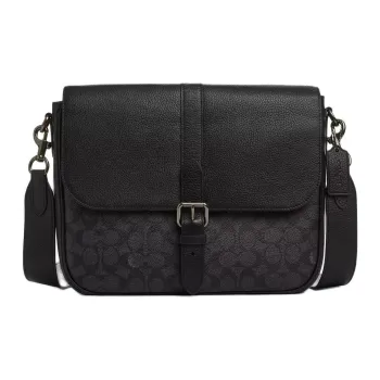 COACH Coated Canvas Shoulder Bag Crossbody Bag Large Size Men's Charcoal Black