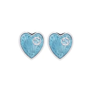 GUCCI 925 Sterling Silver Stud Earrings Women's Blue