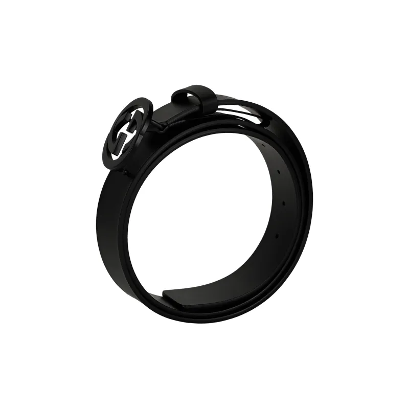 GUCCI Matte Interlocking G Belt Leather 1.5W-2