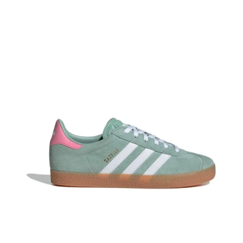 Adidas Originals GAZELLE Slip Resistant Low Top Kids' Skateboarding Shoes Green White Pink Grade School-1