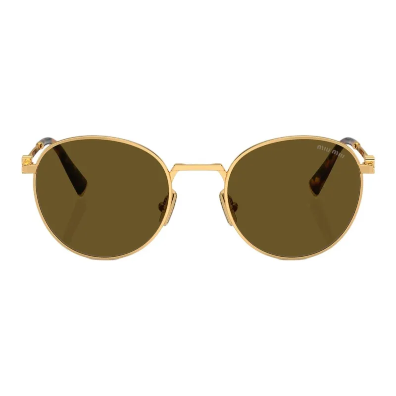 MIU MIU Dark Brown And Gold Metal Frame Round Sunglasses-1