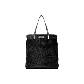 THE BRIDGE Merino Wool Blended With Cow Leather Tote Bag Shopping Bag Handbag Women's Black