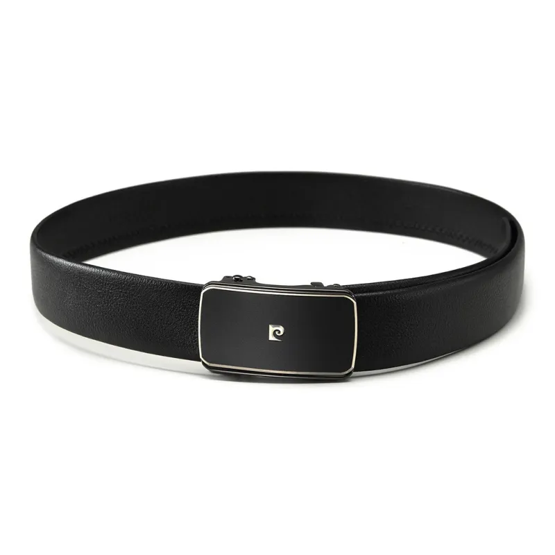PIERRE CARDIN Cow Head Leather Belts Men's Black 3.5cm-3