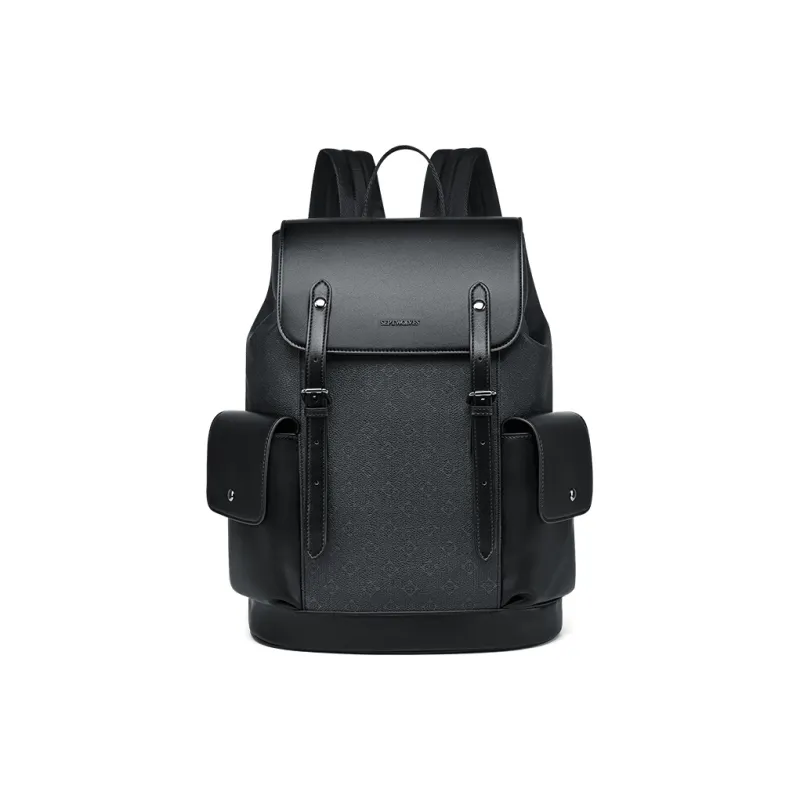 SEPTWOLVES Artificial Leather Casual Fashion Business Travel Backpack 15.6 Inches Laptop Bag Backpack QPL Unisex Black-1