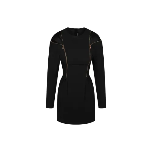 VERSACE Double Zip Long Sleeve Cocktail Dress Black