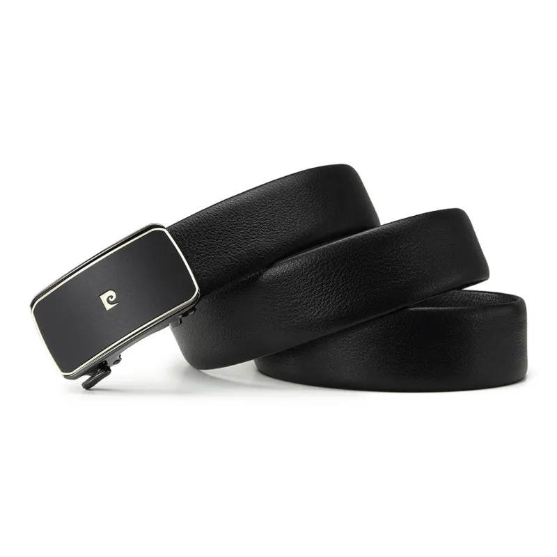 PIERRE CARDIN Cow Head Leather Belts Men's Black 3.5cm-2