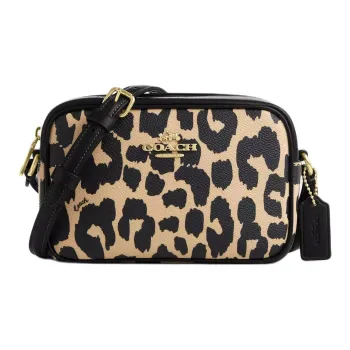 COACH Jamie Coated Canvas Camera Bag, Crossbody Bag, Shoulder Bag Mini Women's Leopard Print