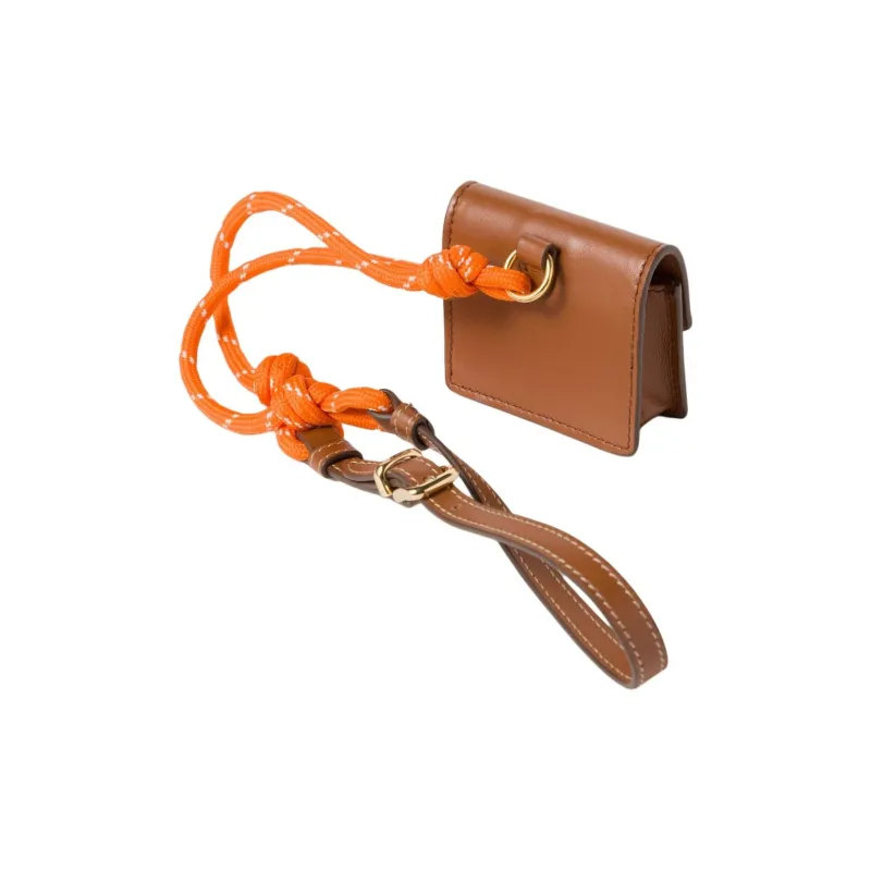 MIU MIU Leather Earphone Case Women's Cognac Brandy & Orange-1