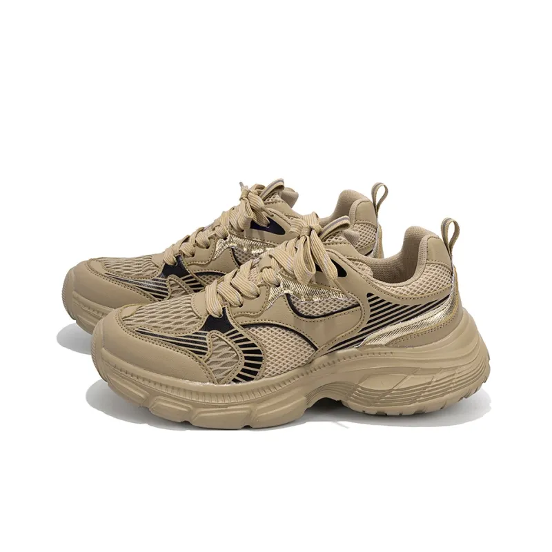 HUANQIU Abrasion Resistant Slip Resistant Low Top Chunky Sneakers Men's Khaki-1