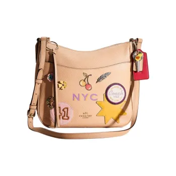 COACH Chaise Polished Pebbled Leather Crossbody Bag Shoulder Bag Medium Size Women's Gold With Camellia Wood Color