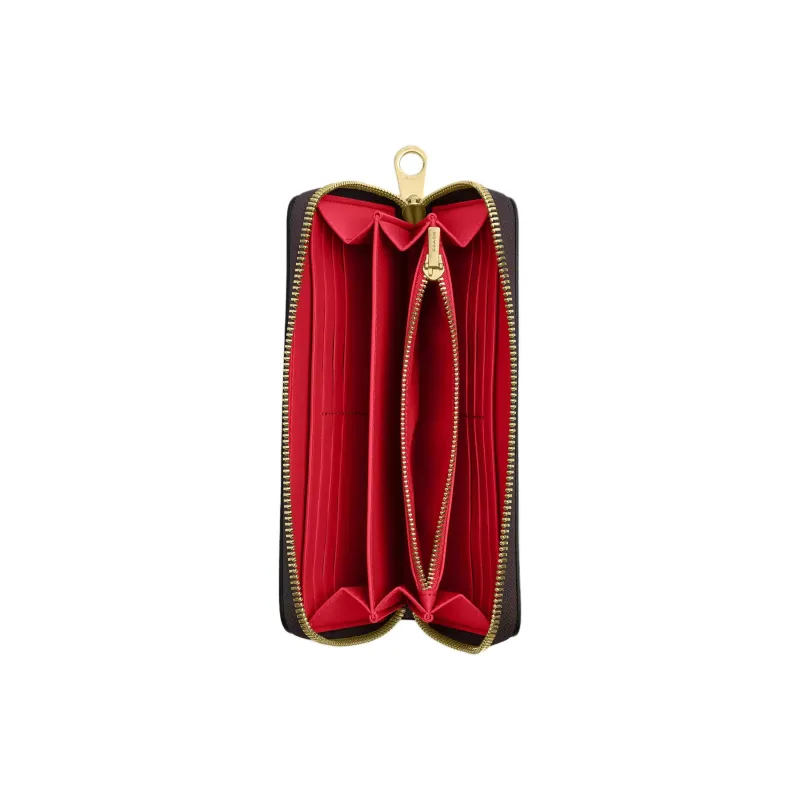 COACH Zip Around Coated Canvas Wallet Trumpets Women's Brown & Red-1