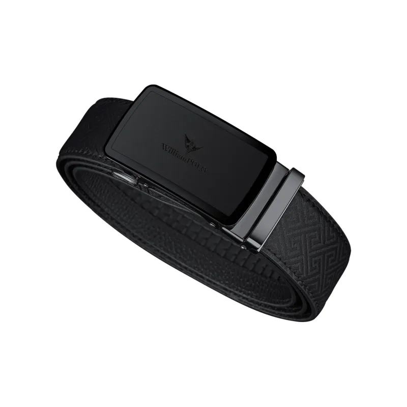 WilliamPOLO Cow Split Leather Cow Leather Alloy Leather Belts Men's Gunmetal Buckle Black Logo 3.5cm Width-1