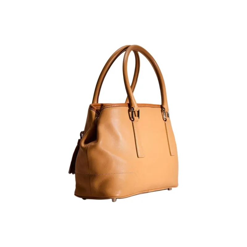 COACH Hamptons Leather One Shoulder Handbag Small Size Women's Camel Brown-1
