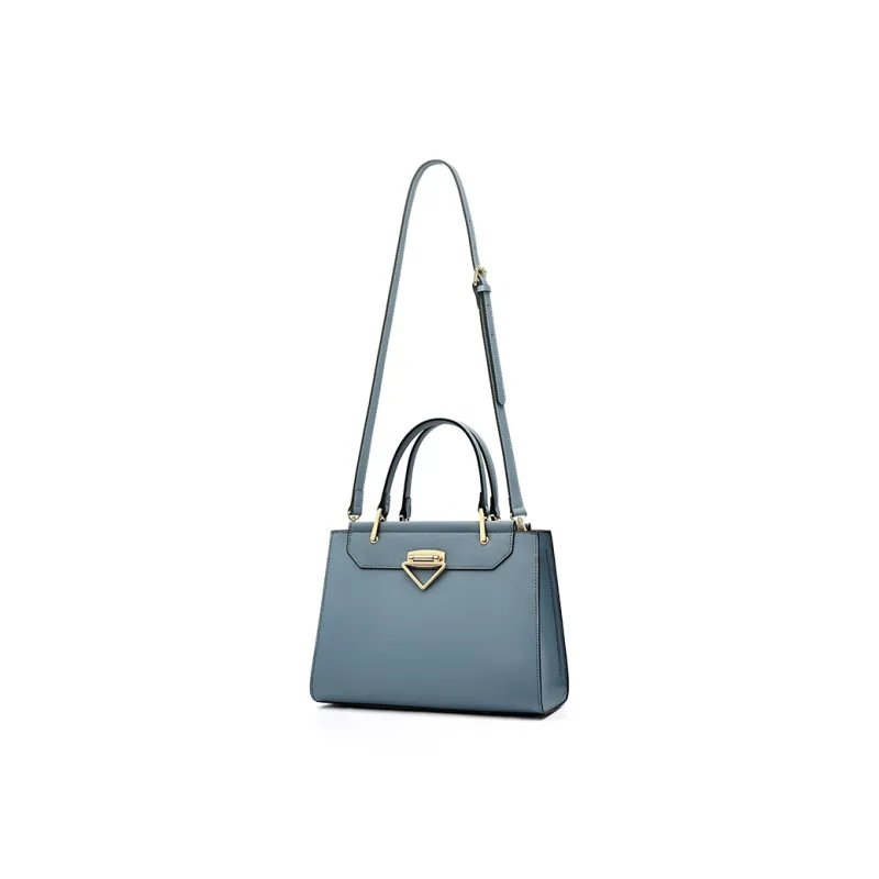 PIERPOLO Split Cow Leather Kelly Handbag Mom Bag Regular Women's Ecru/Gray Blue-6