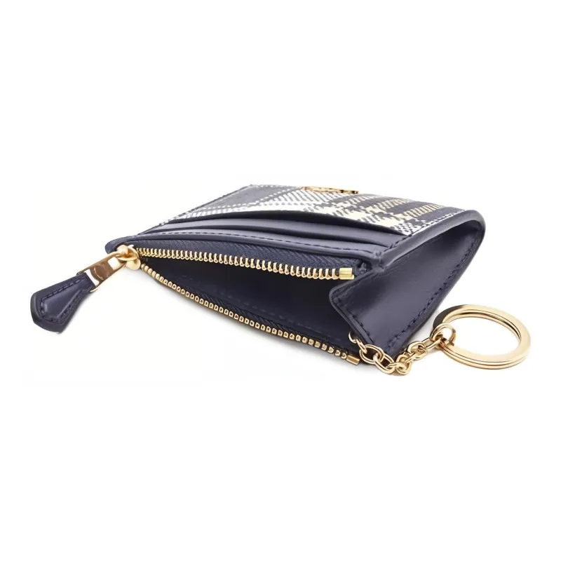 COACH Mini Id Skinny Printed Coated Canvas With Smooth Leather Coin Purse Women's White With Midnight Blue-4