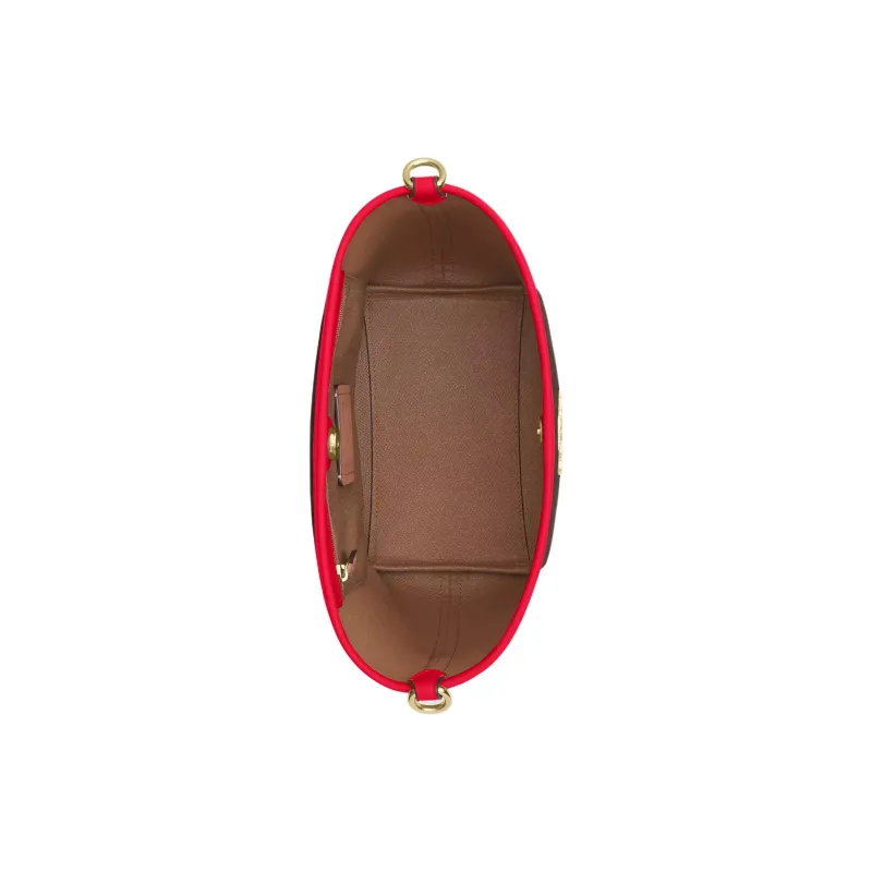 COACH City Coated Canvas Bucket Bag Portable Crossbody Bag Shoulder Bag Small Size Women's Black & Red-2
