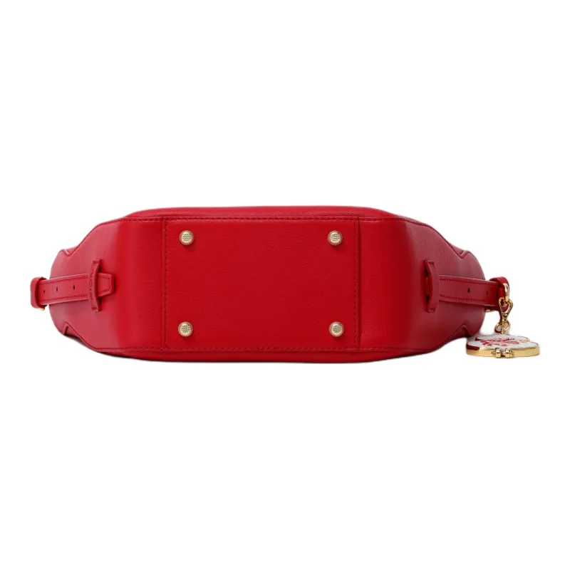 FION Top Grain Cow Leather Metal Parts Crossbody Bag, Shoulder Bag Medium Size Women's Red-4