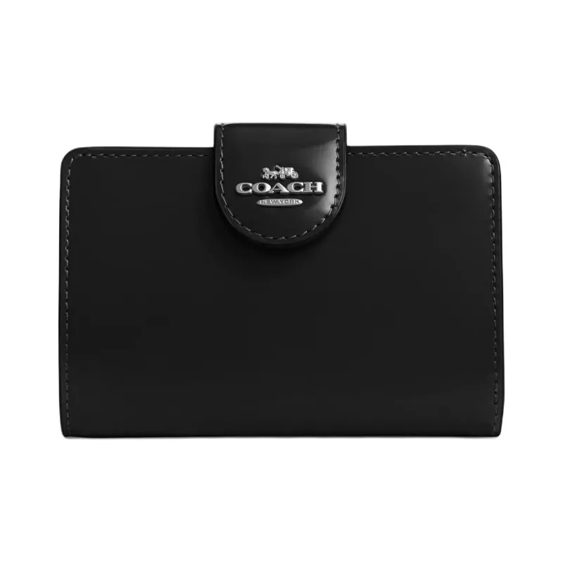 COACH Corner Zip Leather Wallet Mini Women's Black-0