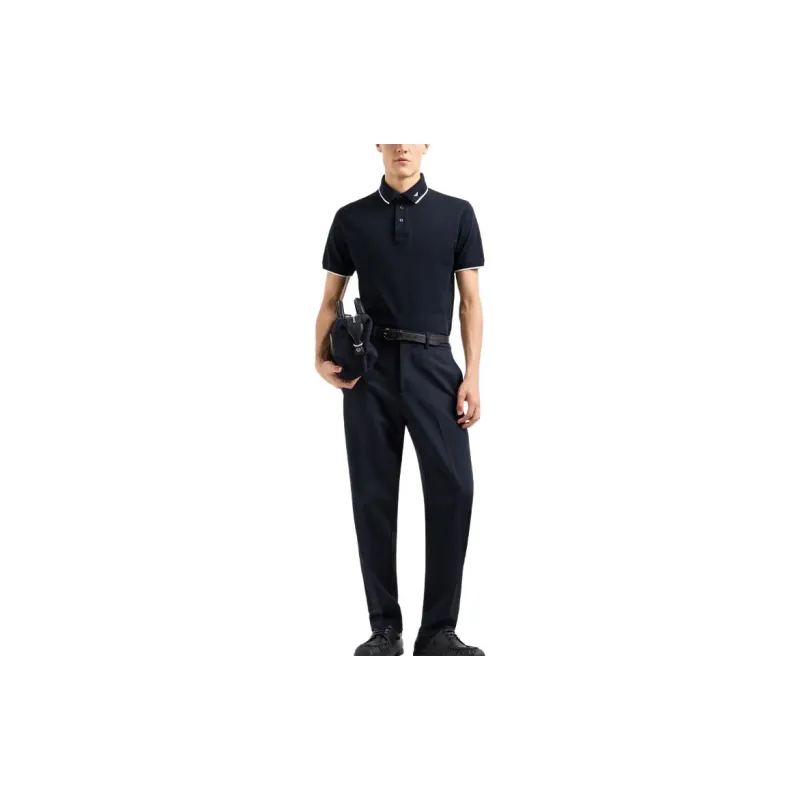 EMPORIO ARMANI Mercerised Piqué Polo Shirt With Micro Eagle Embroidery-1