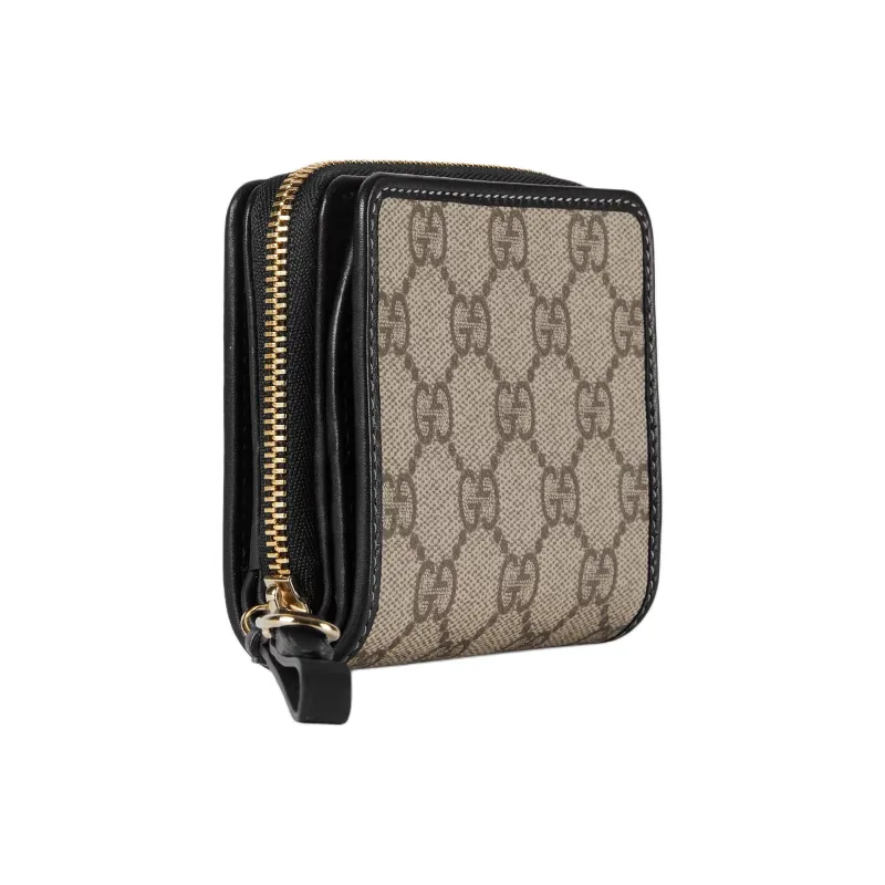 GUCCI Coated Canvas With Leather Trim Wallet Mini Women's Beige & Black-1