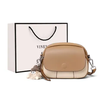 VINEY Cow Leather Small Round Bag Shoulder Bag Crossbody Bag Small Size Women's Coffee/Apricot