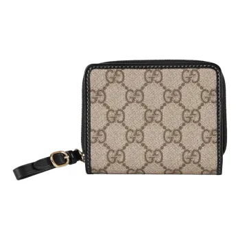GUCCI Coated Canvas With Leather Trim Wallet Mini Women's Beige & Black