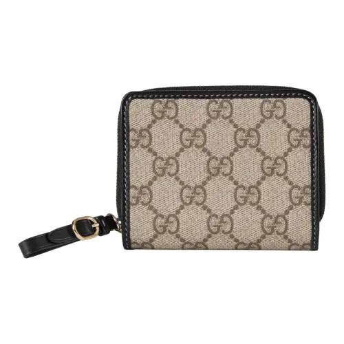 GUCCI Coated Canvas With Leather Trim Wallet Mini Women's Beige & Black