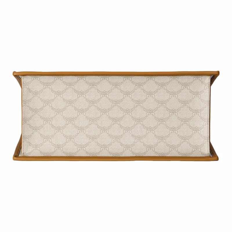 MCM Canvas With Nappa Leather Tote Bag Shopping Bag Shoulder Bag Crossbody Bag Handbag Medium Size Women's Beige-3